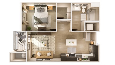 Floor plan for 1 bed, 1 bath, 613 sqft